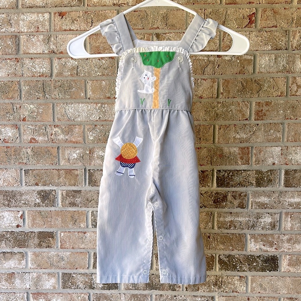 Gray Kids Overalls with Embroidered Design